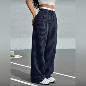Navy Striped wide leg Pants